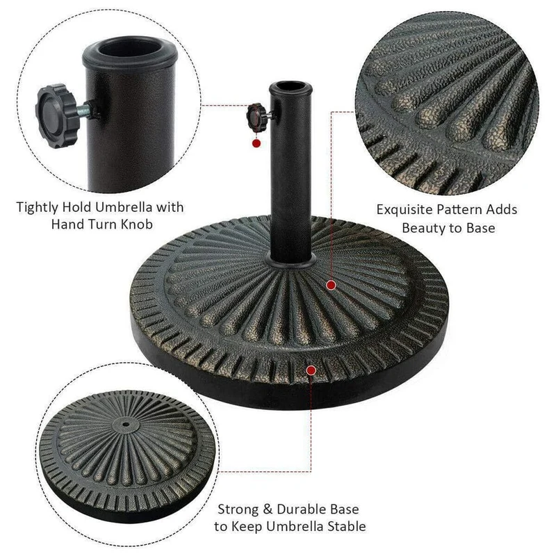 31.5 lbs. Heavy-Duty Round Resin Patio Umbrella Base Stand Holder with Lockable Wheels in Bronze