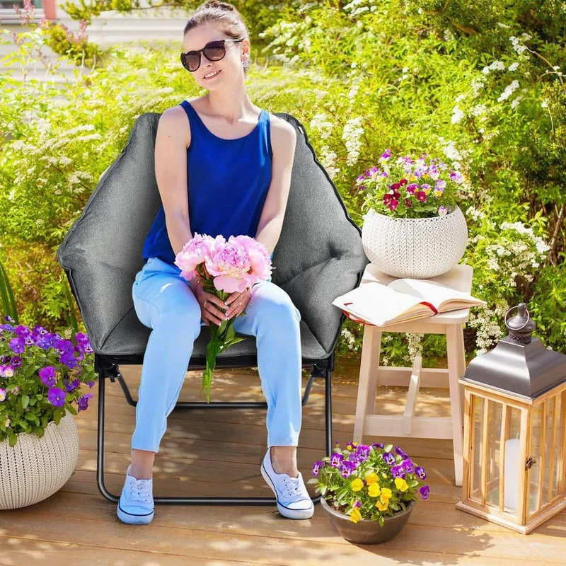 Gray Oversized Folding Camping Chair with Sturdy Iron Frame