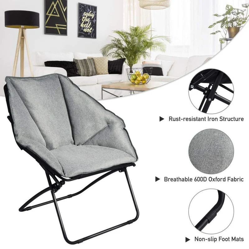 Gray Oversized Folding Camping Chair with Sturdy Iron Frame