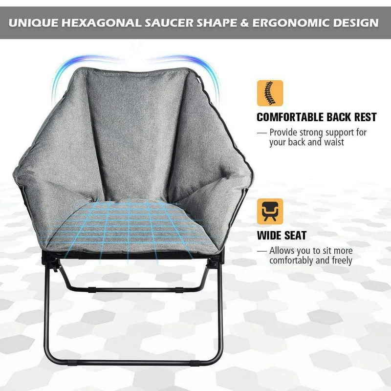 Gray Oversized Folding Camping Chair with Sturdy Iron Frame