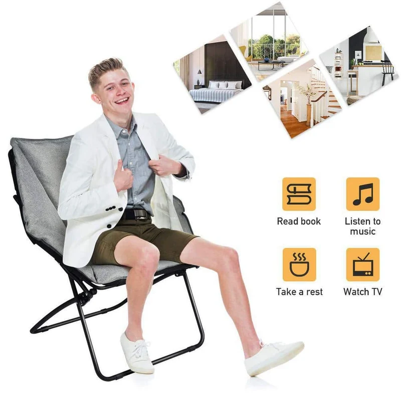 Gray Oversized Folding Camping Chair with Sturdy Iron Frame