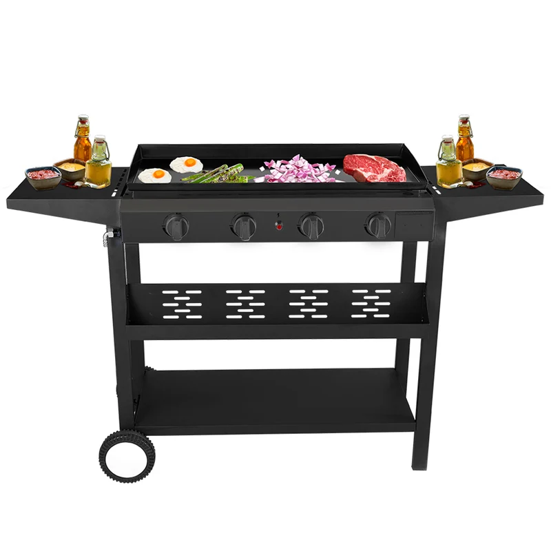 4-Burner Foldable Outdoor Propane Gas Grill in Black with Wheels