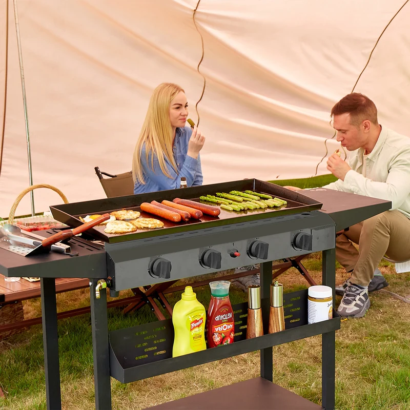 4-Burner Foldable Outdoor Propane Gas Grill in Black with Wheels