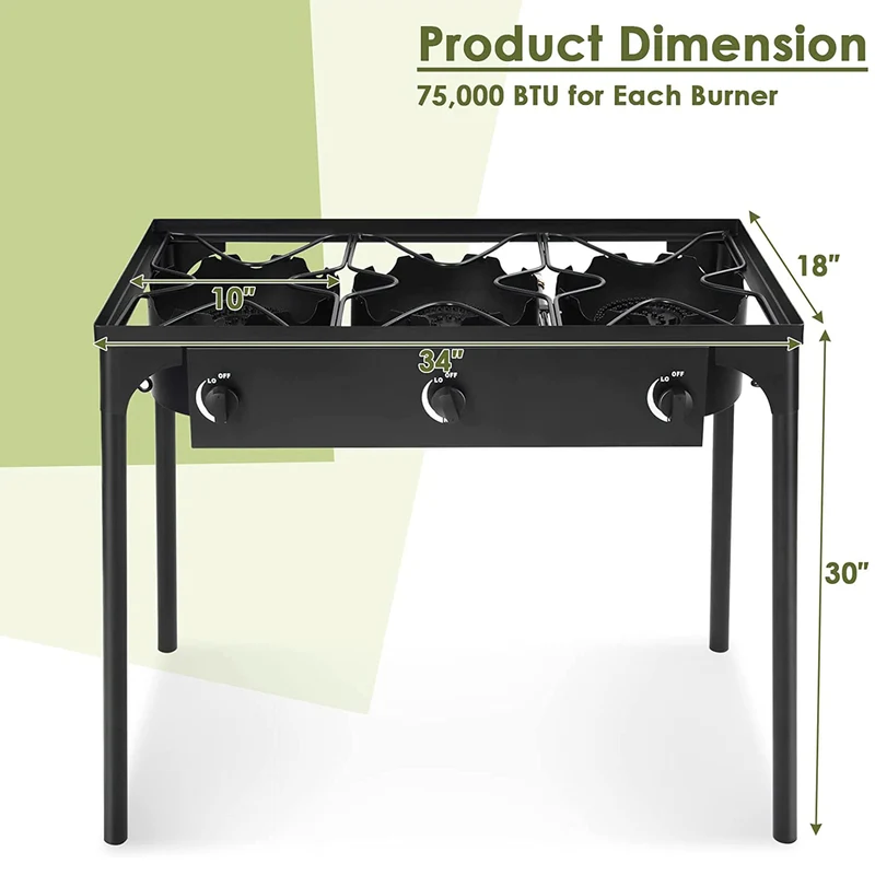 250000 BTU 3-Burner Gas Propane Cooker Outdoor Stove BBQ Grill