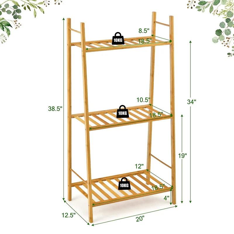 Indoor/Outdoor Natural Bamboo Wood Ladder Plant Stand Display Holder (3-Tier)