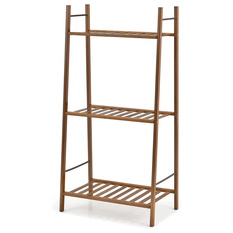 Indoor/Outdoor Brown Bamboo Wood Ladder Plant Stand Display Holder (3-Tier)