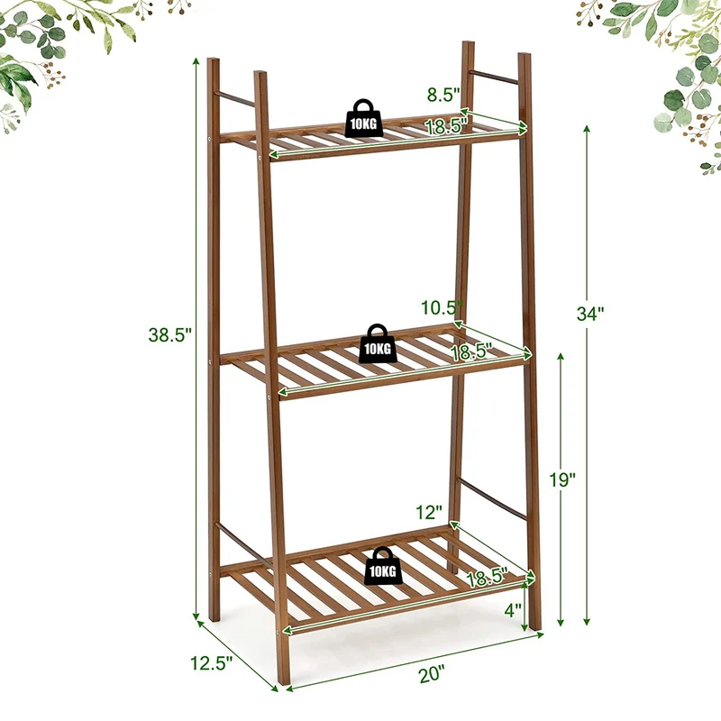 Indoor/Outdoor Brown Bamboo Wood Ladder Plant Stand Display Holder (3-Tier)