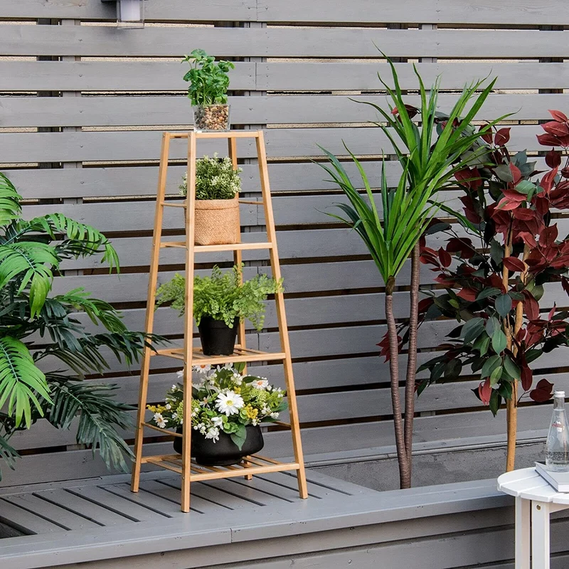 Indoor/Outdoor Natural Wood Plant Stand Display Holder (4-Tier)