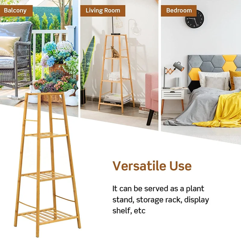 Indoor/Outdoor Natural Wood Plant Stand Display Holder (4-Tier)