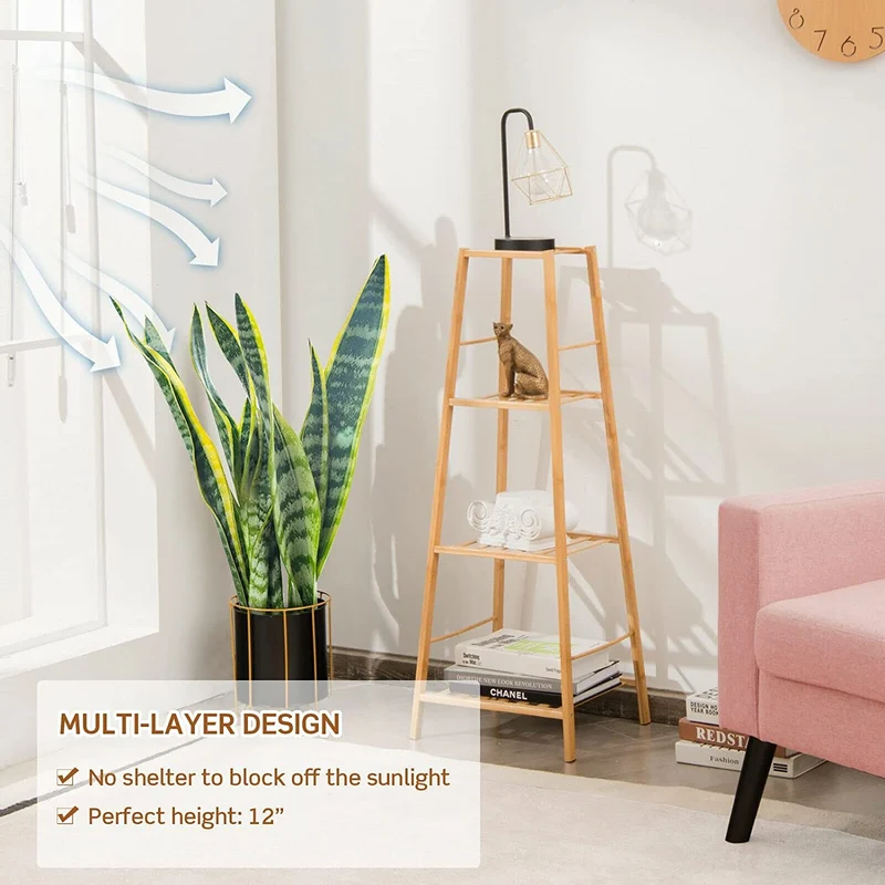 Indoor/Outdoor Natural Wood Plant Stand Display Holder (4-Tier)