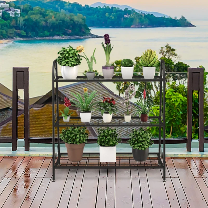 Indoor/Outdoor Black Steel Plant Stand Shelf Display Rack (3-Tier)
