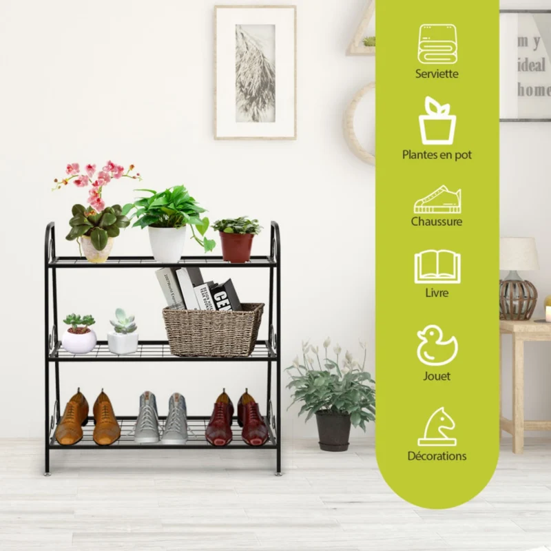 Indoor/Outdoor Black Steel Plant Stand Shelf Display Rack (3-Tier)