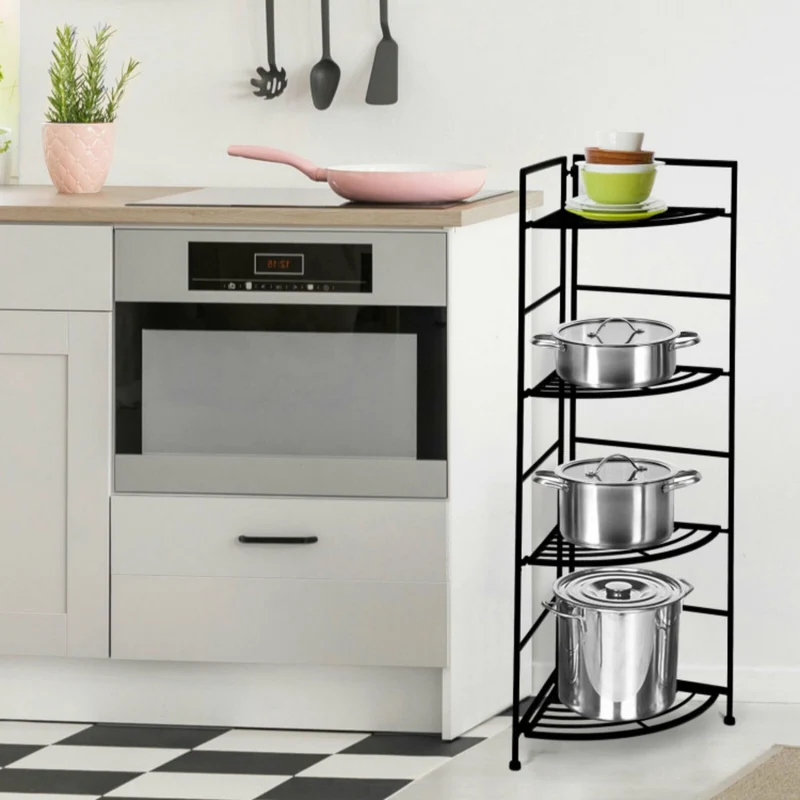Indoor/Outdoor Folding Black Metal Shelf Plant Stand Storage Open Shelf Corner Display Rack (4-Tier)