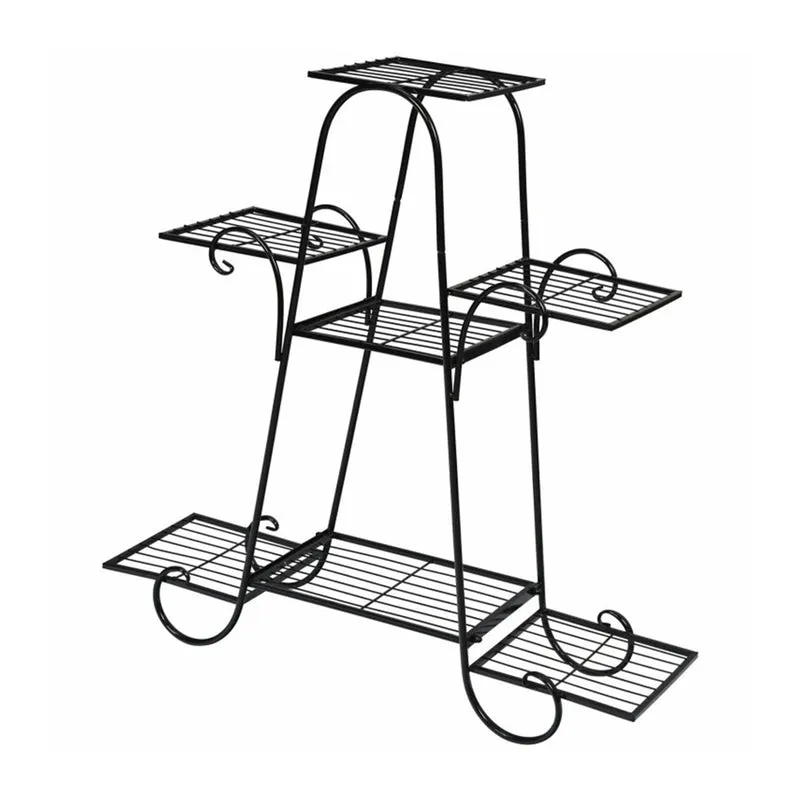 Indoor/Outdoor Black Metal Plant Stand Flower Rack Display Decor Pot Plant Holder (7-Tier)
