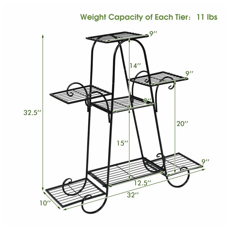 Indoor/Outdoor Black Metal Plant Stand Flower Rack Display Decor Pot Plant Holder (7-Tier)