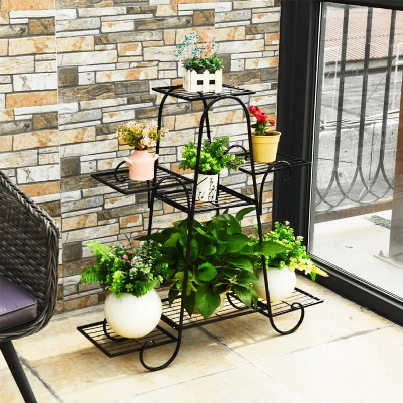 Indoor/Outdoor Black Metal Plant Stand Flower Rack Display Decor Pot Plant Holder (7-Tier)