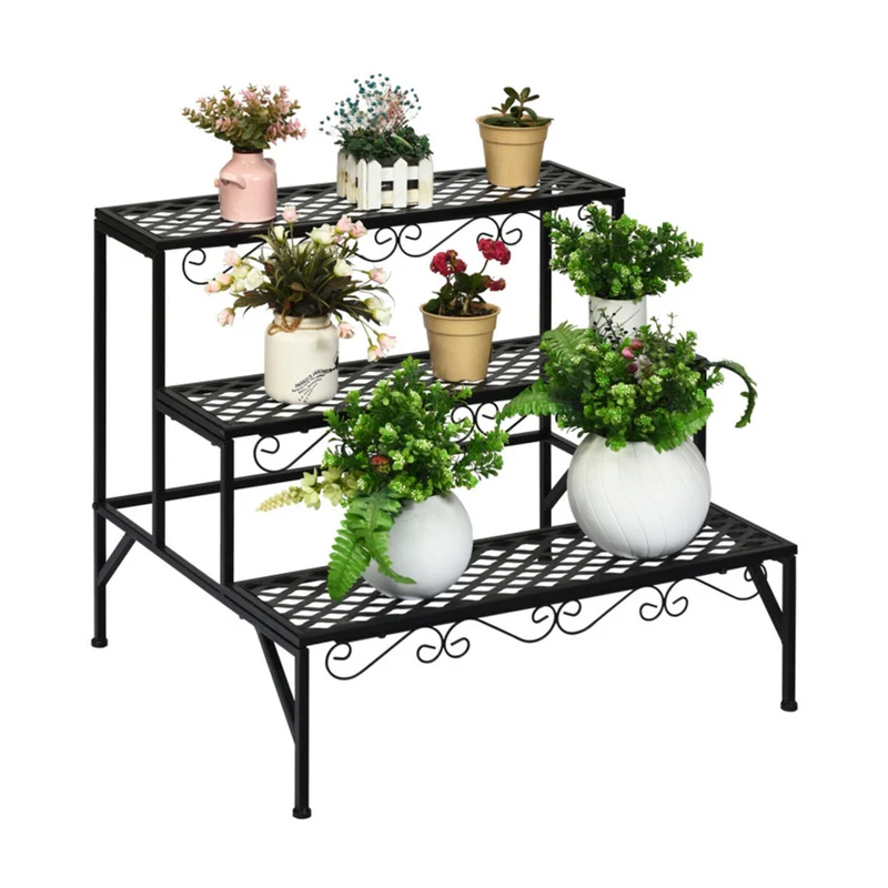 Black Indoor/Outdoor Metal Decorative Plant Stand (3-Tier)