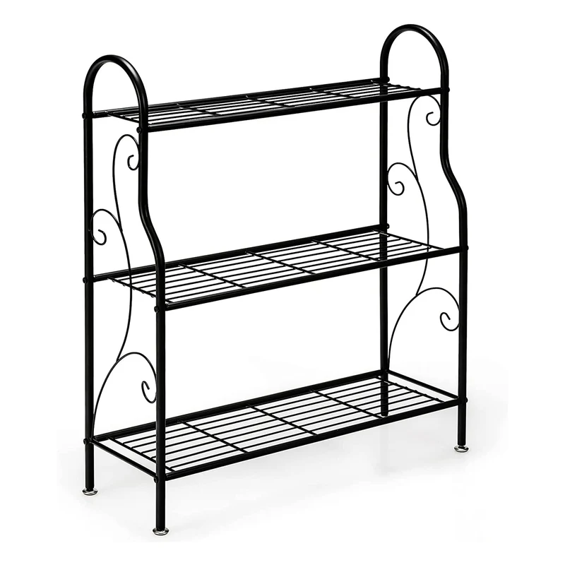 Black Indoor/Outdoor Scrollwork Designed Steel Plant Stand (3-Tier)