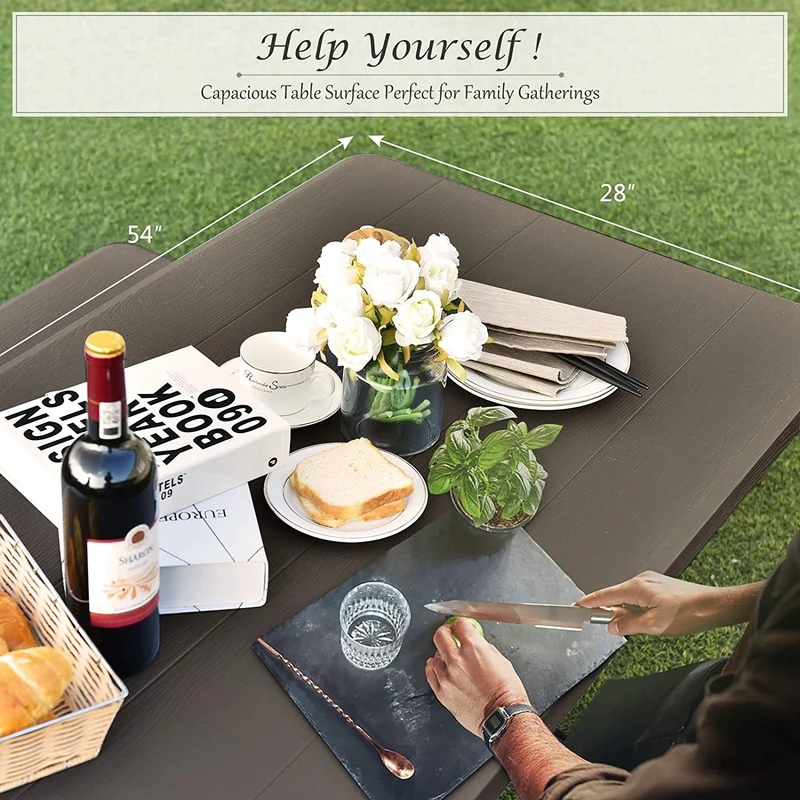 Black All-Weather Metal Outdoor Picnic Table Bench Set with Metal Base Wood