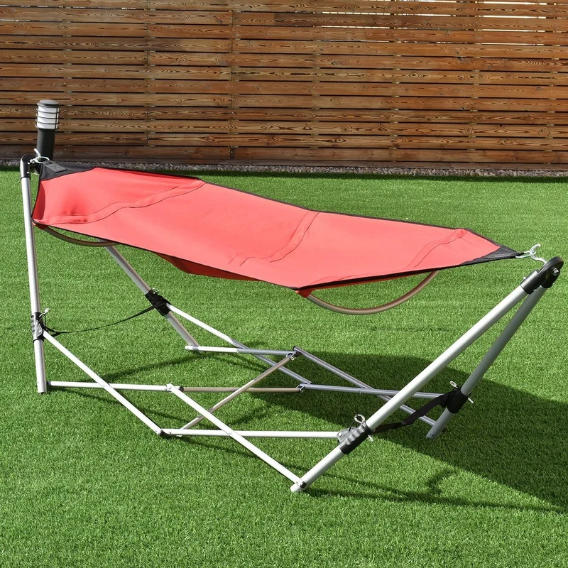 7.9 ft. Free Standing Bed Hammock in Red with Stand