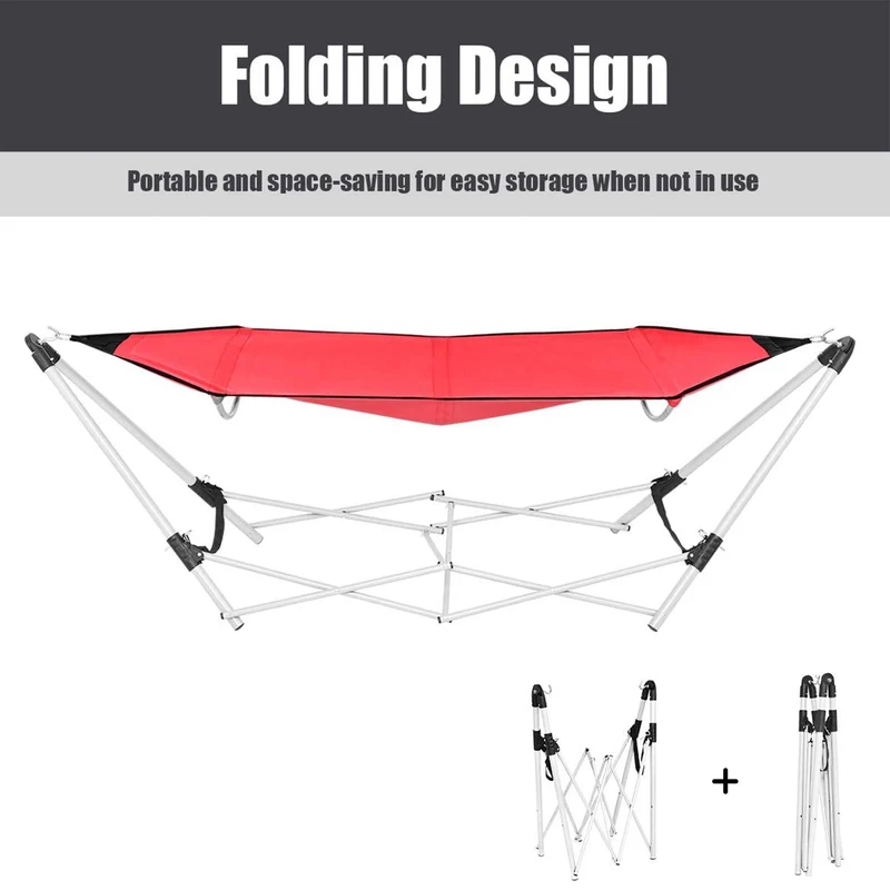 7.9 ft. Free Standing Bed Hammock in Red with Stand