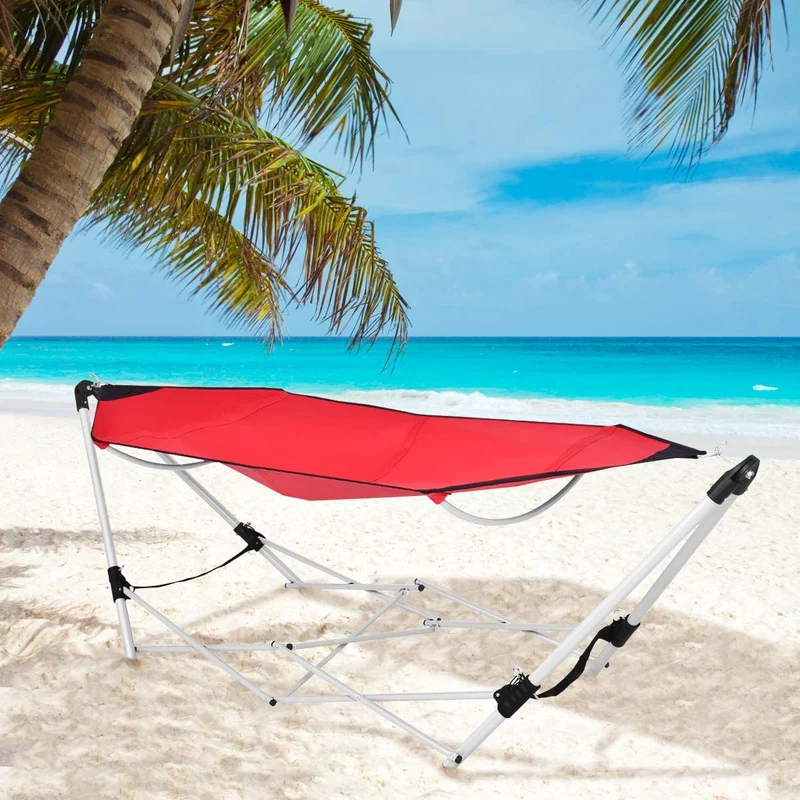 7.9 ft. Free Standing Bed Hammock in Red with Stand