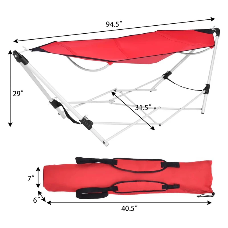 7.9 ft. Free Standing Bed Hammock in Red with Stand