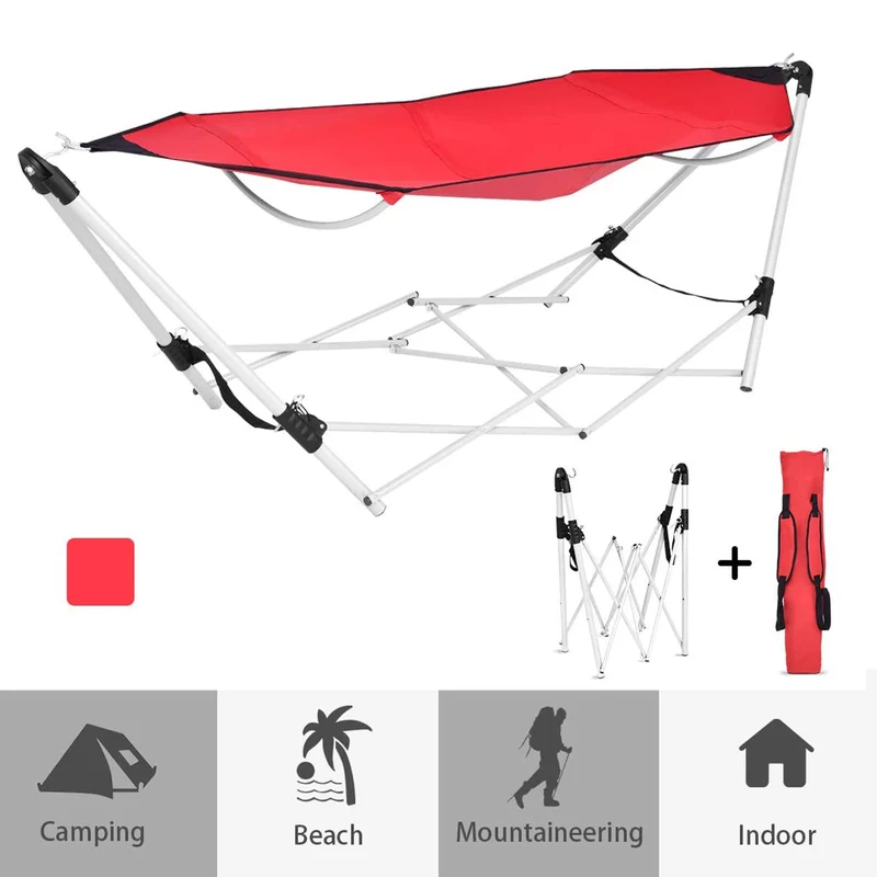 7.9 ft. Free Standing Bed Hammock in Red with Stand