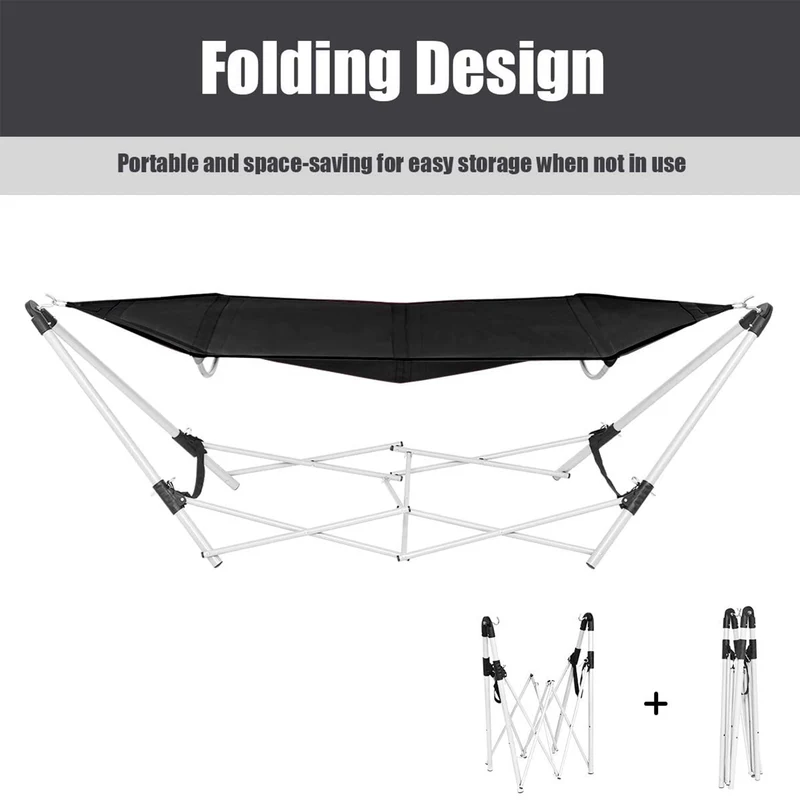 7.9 ft. Free Standing Bed Hammock in Black with Stand