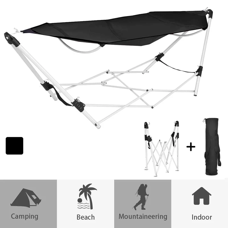 7.9 ft. Free Standing Bed Hammock in Black with Stand