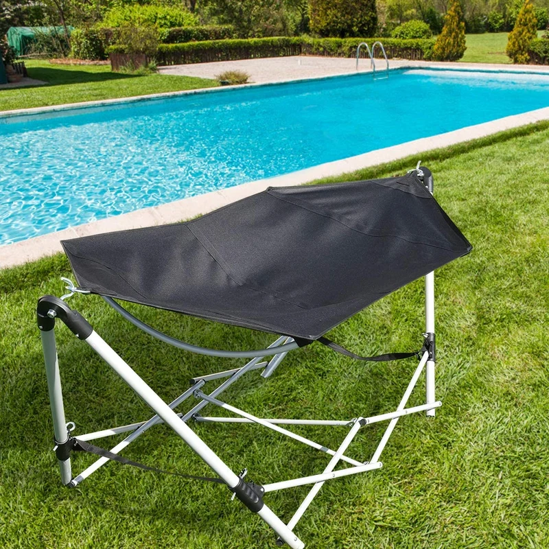 7.9 ft. Free Standing Bed Hammock in Black with Stand