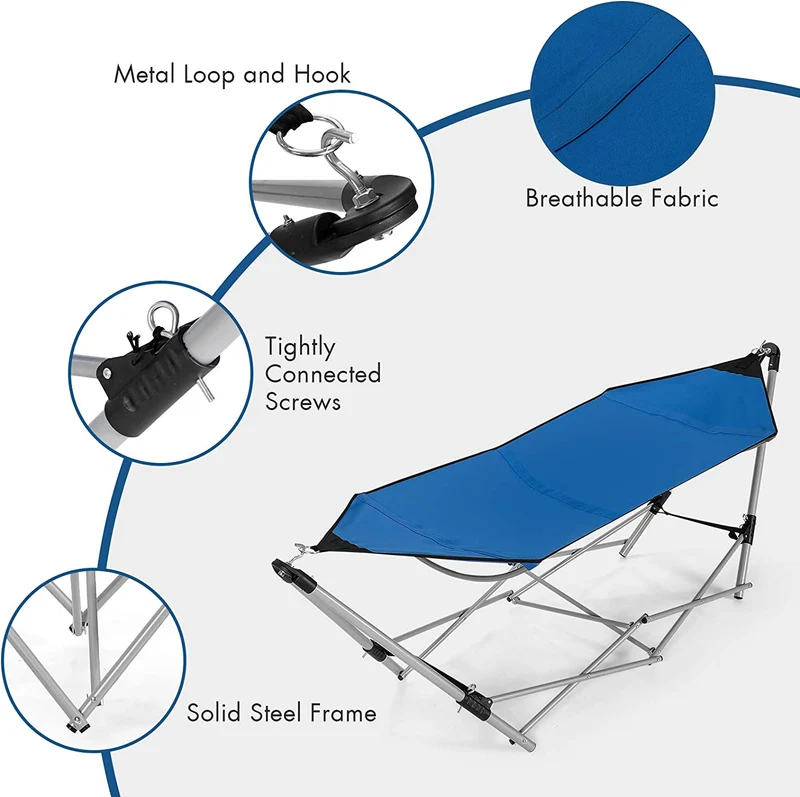 7.9 ft. Free Standing Bed Hammock in Blue with Stand
