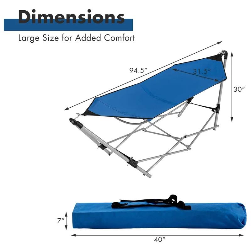 7.9 ft. Free Standing Bed Hammock in Blue with Stand