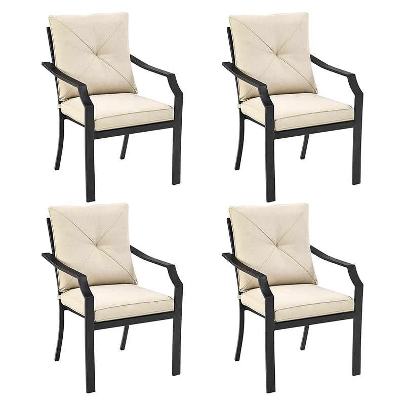 4-Pieces Steel Outdoor Dining Chairs with Removable Beige Cushions