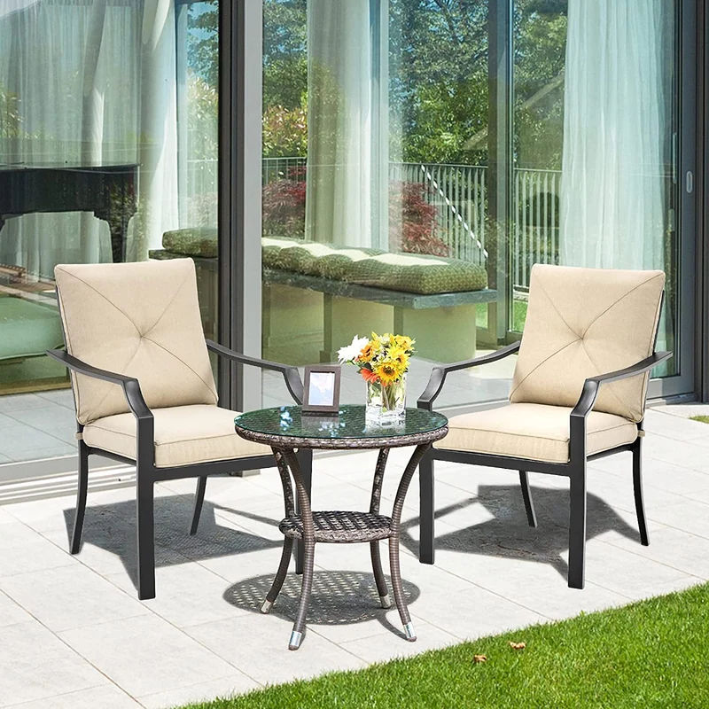4-Pieces Steel Outdoor Dining Chairs with Removable Beige Cushions