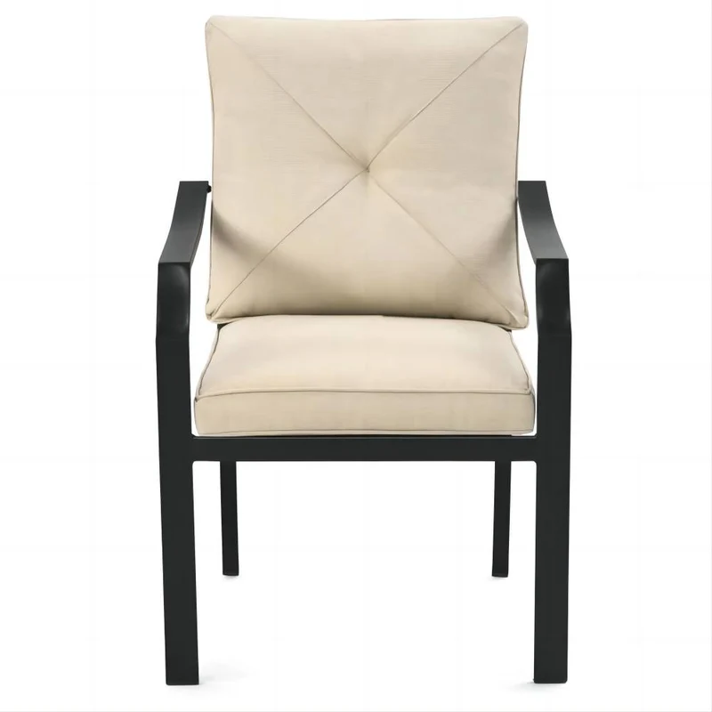 4-Pieces Steel Outdoor Dining Chairs with Removable Beige Cushions