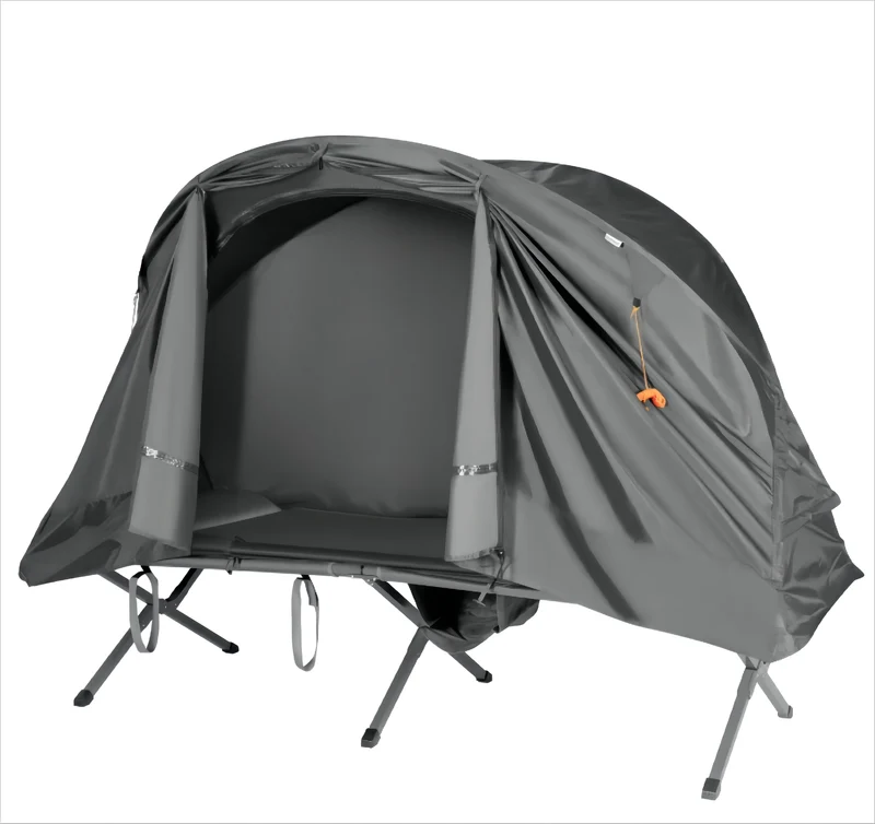 1-Person Gray Outdoor Folding Camping Tent Cot Elevated Compact Tent with External Cover