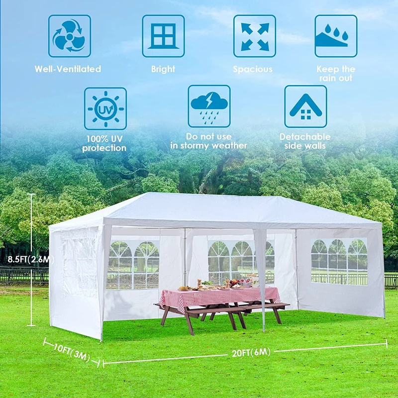 Large 10' x 20' Gazebo Canopy Party Tent with 4 Removable Window Side Walls, Wedding, Outside Event Tent-White
