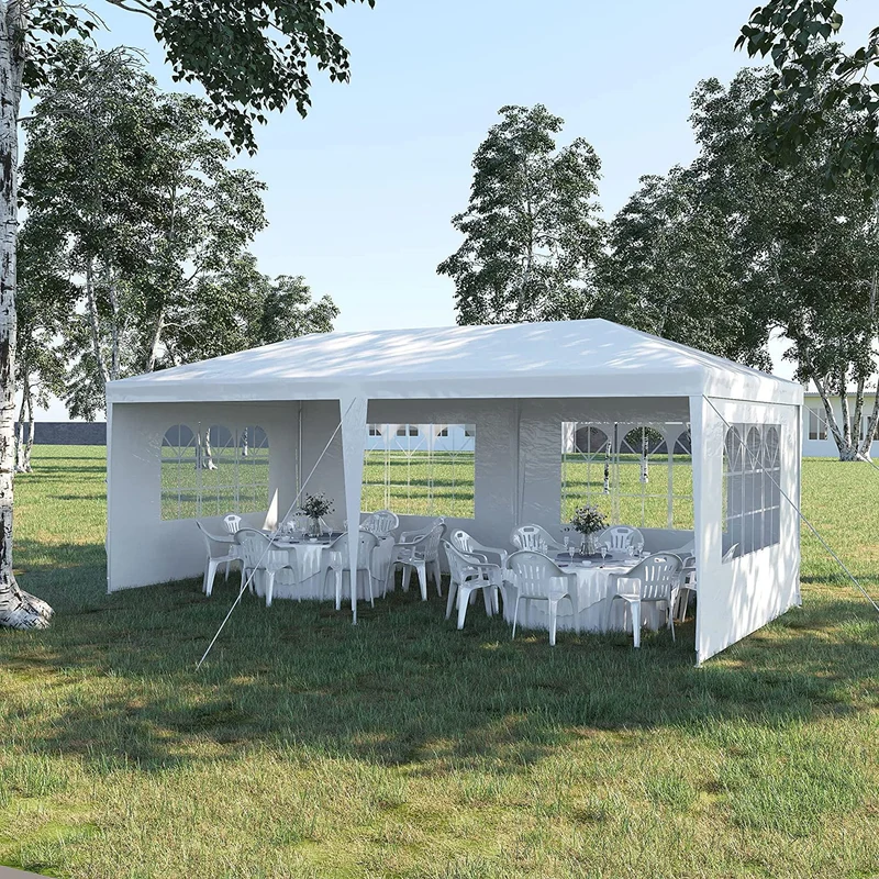 Large 10' x 20' Gazebo Canopy Party Tent with 4 Removable Window Side Walls, Wedding, Outside Event Tent-White