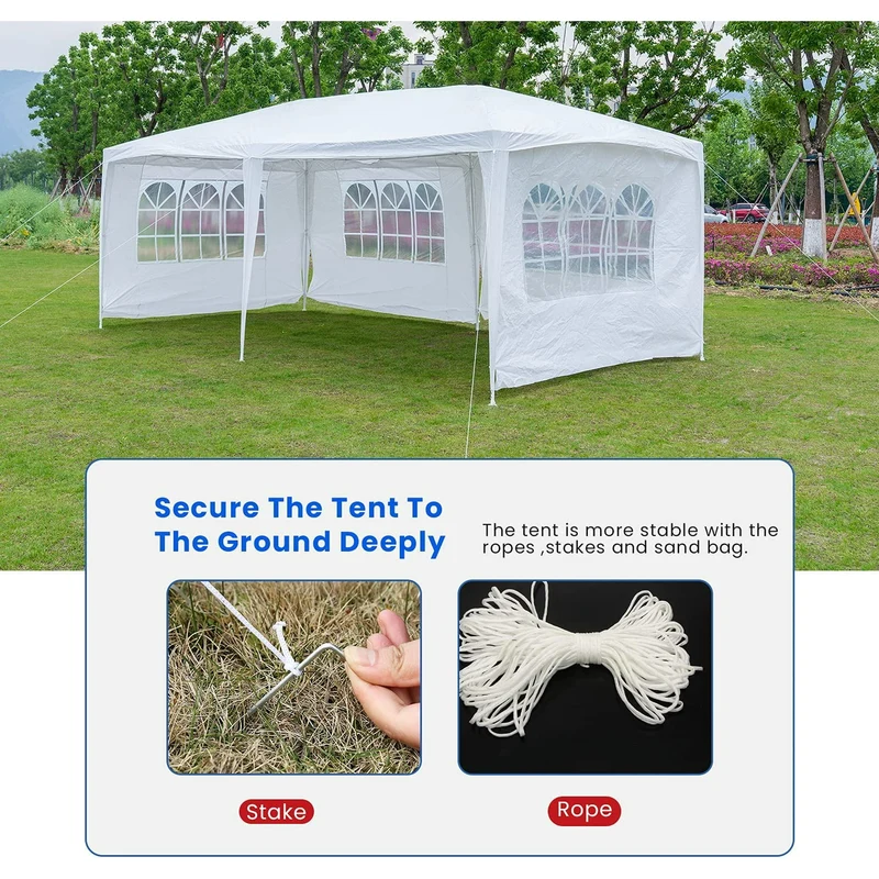 Large 10' x 20' Gazebo Canopy Party Tent with 4 Removable Window Side Walls, Wedding, Outside Event Tent-White