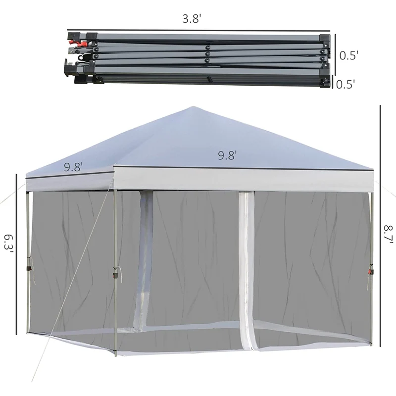 SUGIFT 10 ft. x 10 ft. White Gazebo Pop Up Canopy with Mesh Curtains