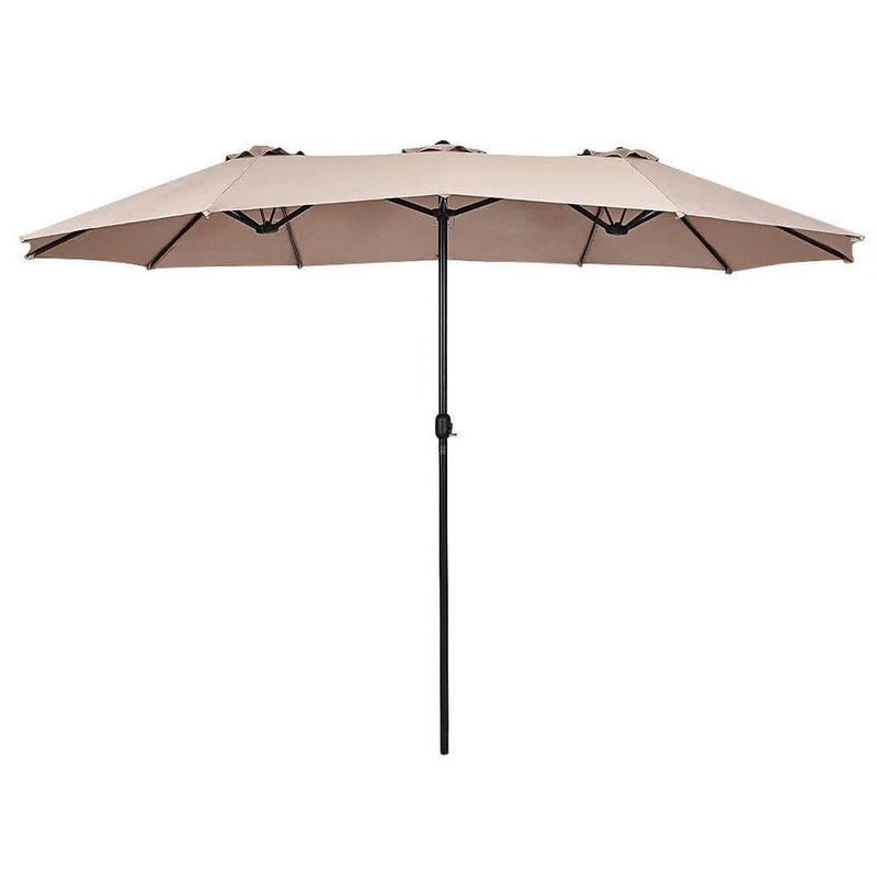 15 ft. Market Double Sided Outdoor Patio Umbrella with Crank and UV Sun Protection in Beige