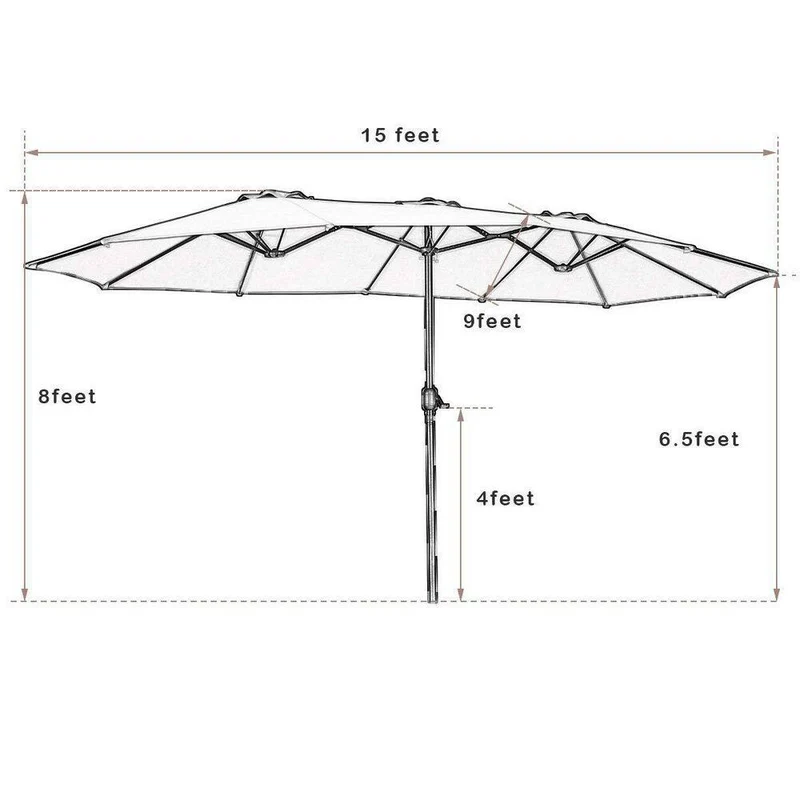 15 ft. Market Double Sided Outdoor Patio Umbrella with Crank and UV Sun Protection in Beige