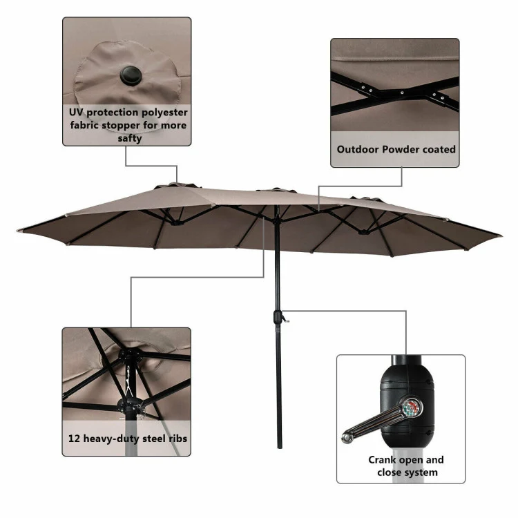 15 ft. Market Double-Sided Outdoor Patio Umbrella with Crank in Tan
