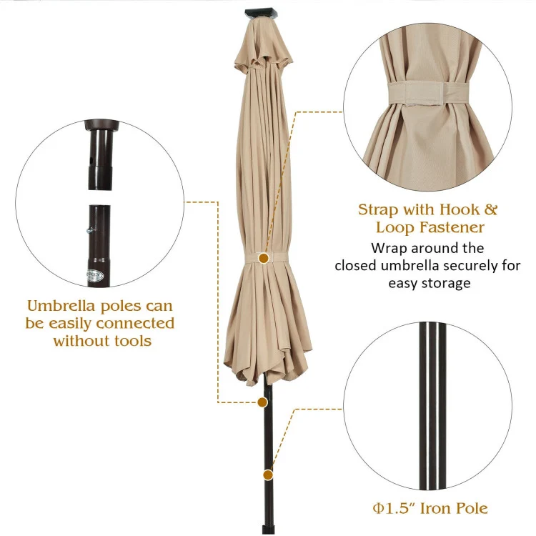 10 ft. Steel Market Tilt Patio Solar Umbrella with LED Lights and Crank in Beige