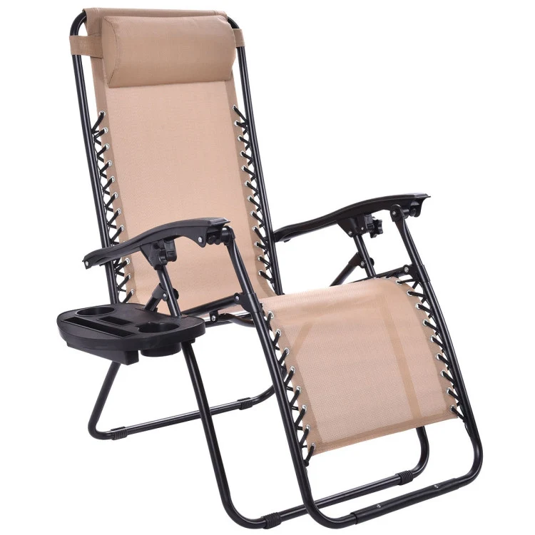 Blue Steel Frame Folding Outdoor Lounge Chair Oversized Zero Gravity Chair