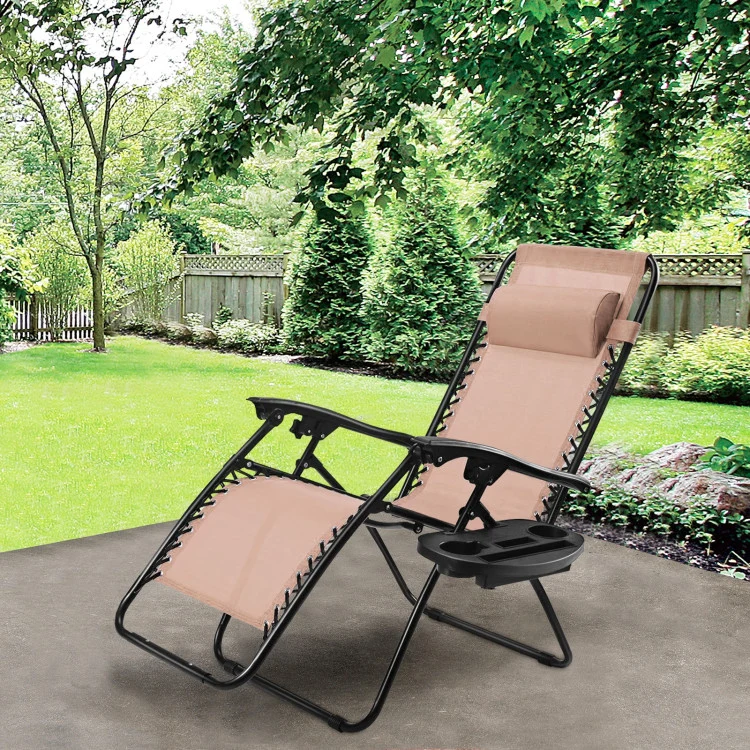 Blue Steel Frame Folding Outdoor Lounge Chair Oversized Zero Gravity Chair