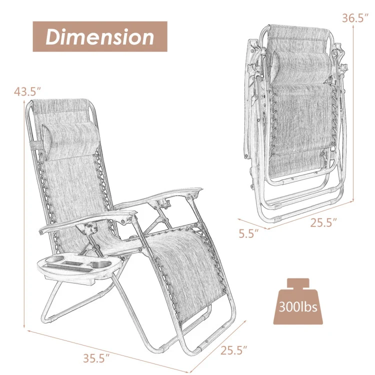 Blue Steel Frame Folding Outdoor Lounge Chair Oversized Zero Gravity Chair