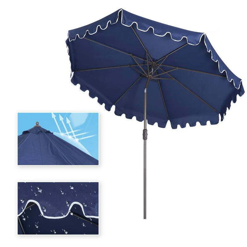 9 ft. Aluminum Market Push Button Tilt Patio Umbrella in Navy Blue