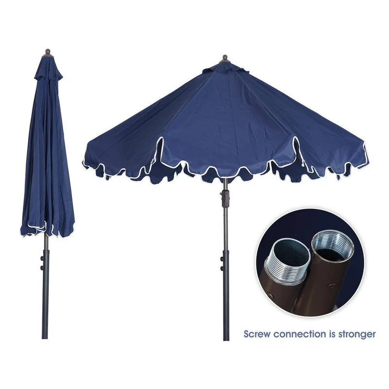 9 ft. Aluminum Market Push Button Tilt Patio Umbrella in Navy Blue